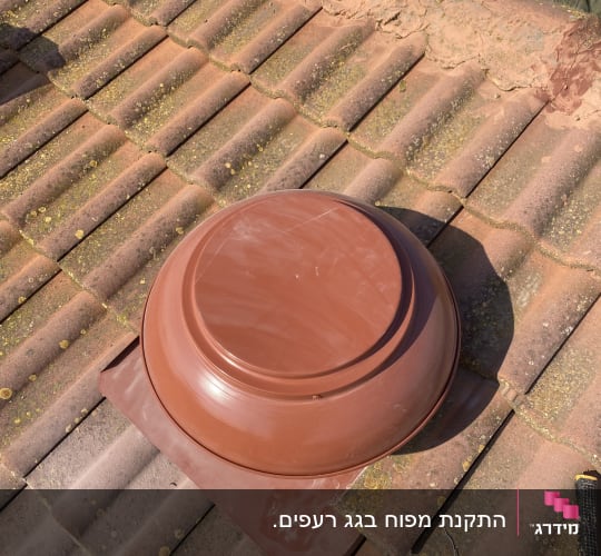 כיפה חומה על גג רעפים אדומים עם חזזית